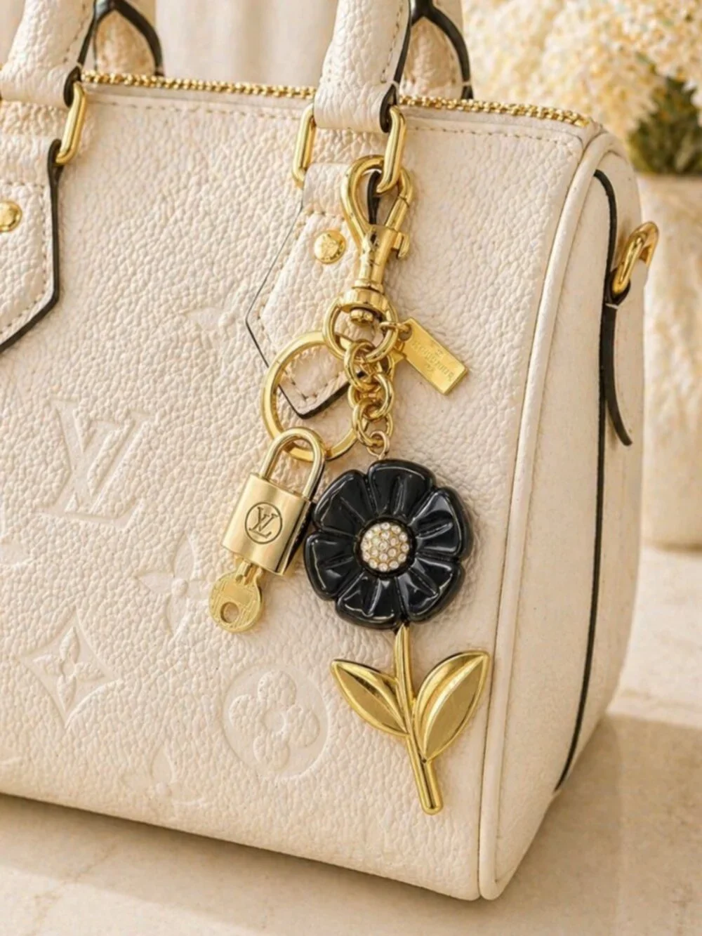 Authentic Louis Vuitton Gold Lock 🔒 Unbranded Flower Keychain Bag Charm LV